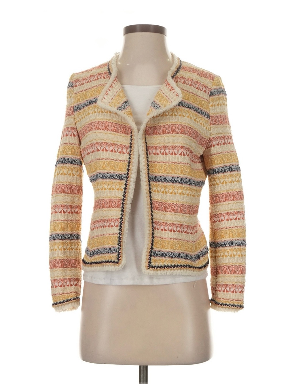 Zara Striped Tweed Jacket - Yellow, Blue & Pink